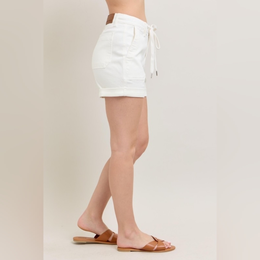 Judy Blue High Rise Jogger Denim Shorts Cuffed Tie Waist White Stretch S-3XL NEW - Picture 7 of 15